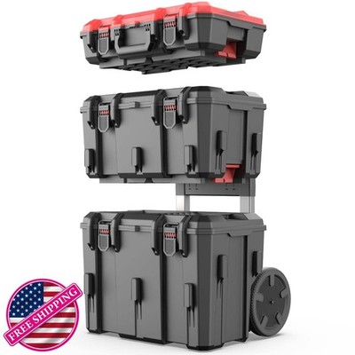 Stackable Toolbox Heavy Duty 3 Piece Modular Rolling System Equipment Storage