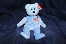 TY Beanie Baby America the Bear Plush - American Flag Heart patch - Mint