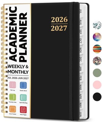 Academic Planner 2026-2027, Weekly and Monthly Calendar (6.4''x8.5'') A5, Black