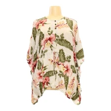 Sunny Island Hawaii Sim Cover-up White Tropical Print Kimono Womens One Size
