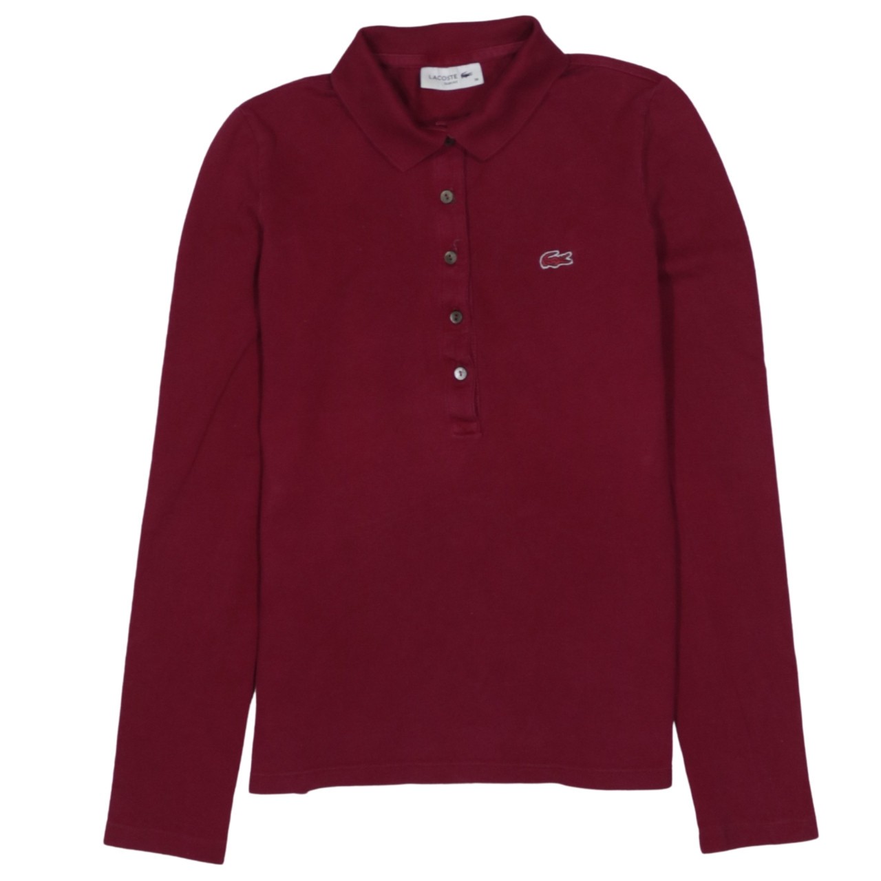 Lacoste Mens Long Sleeve Polo Shirt Burgundy Cotton Knit Embroidered Logo XS