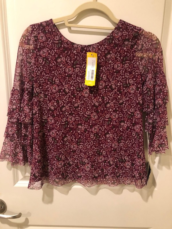 Moon & Stars Girls Blouse Long Ruffle Sleeves L LARGE Floral Print Chiffon NWT N