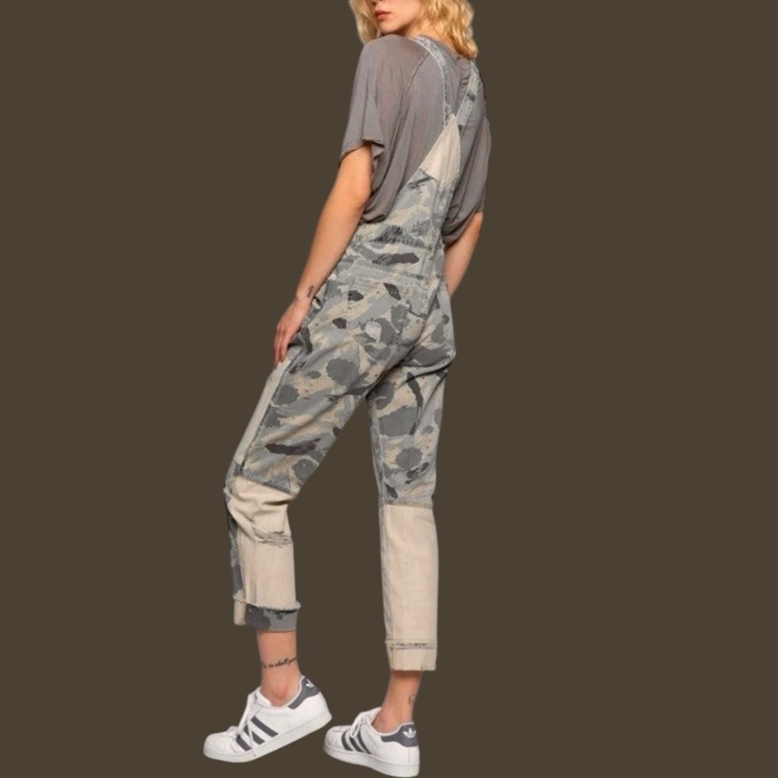 POL Camo Patchwork Overalls Size S Distressed Den… - image 2