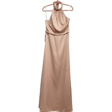 Prom Azazie Delmar Stretch Satin Halter Gown English Rose Open Back A12 NWT