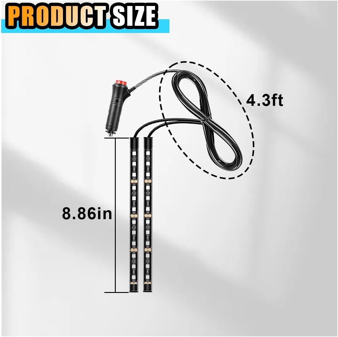 Universal Car LED Strip Light, Cigarette Lighter Auto Interior Decorative Lamp, 