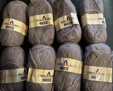 Pingouin - 8 Skeins- Mousse Yarn  - Light Gray - Same Lot# - Brushed Acrylic