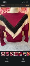 Vintage 80s Intrama Cashmere Blend Chevron Batwing Jumper (M)