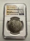 1921 Morgan Silver Dollar NGC Brilliant Uncirculated BU 100th Anniversary Holder