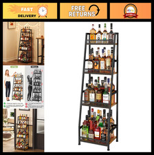 4-Tier Trapezoid Liquor Stand - Freestanding Wine Rack for Home Bar, Corner Disp