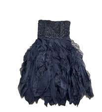 Alice + Olivia Dress Blue 0 XS Silk Embellished Sequin tulle Strapless