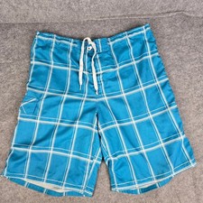OP Ocean Pacific Mens Blue Plaid Swim Trunks Board Shorts Size Large 36-38