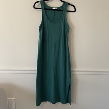 Gap 100% Cotton Green Midi Dress XS Petite Side Slits Boho Beach Minimalist