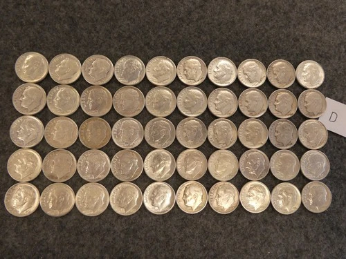 50 coin lot 90% SILVER Roosevelt Dimes Pre 65 FREE Shipping lot D