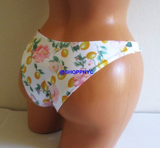 Victoria Secret Swim Brazilian Bikini Bottom L XL White Floral Lemons NWT
