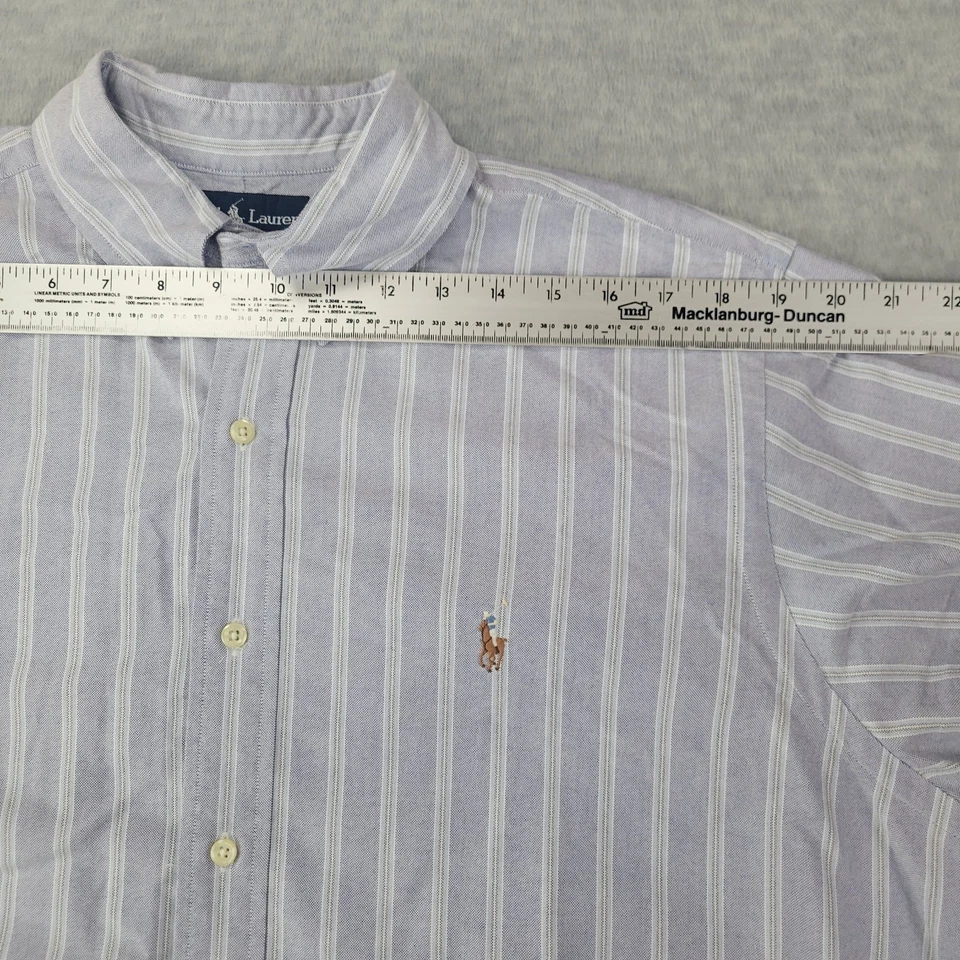 Camisa de Vestir Ralph Lauren Algodón Gris/Azul Rayas Calce Clásico Para Hombre Talla 17 32/33 Foto 4 de 4
