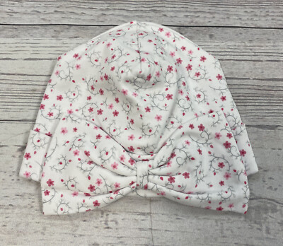 Kissy Kissy  Silver Stems Pink Flower Print 100% Pima Cotton Hat Size Small NWT