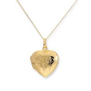 Authentic Gold Plated Sterling Silver Engraved Heart Locket on Chain 16 - 22 Inches