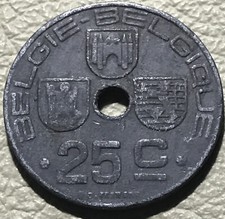 25 Centimes 1944 Belgium 🇧🇪 Léopold III BELGIE-BELGIQUE KM#132