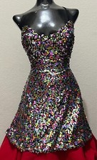LULU'S Sparkly Multi Colored Sequin SMALL, Zip-Up, Spaghetti Straps, Mini Dress