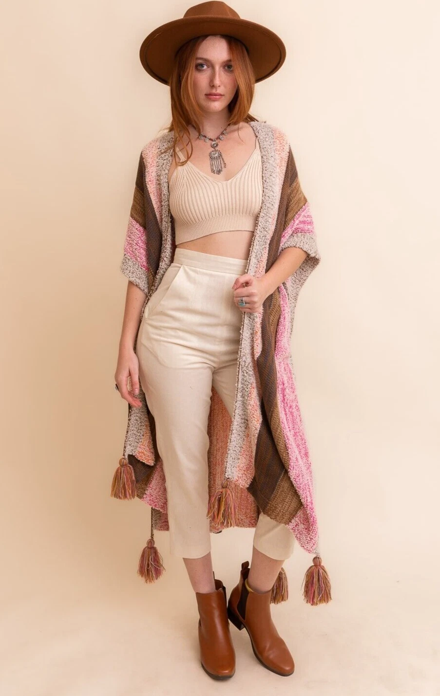 Bohemian Gypsy Chunky Crochet Knit Tassel Ruana Wrap Sweater Cardigan Poncho M