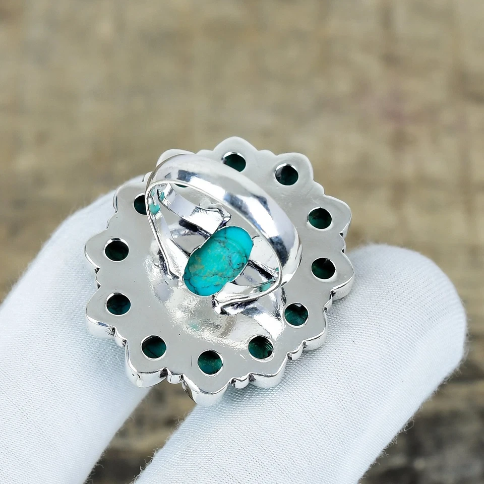 Beautiful Turquoise Gemstone Ring Handmade 925 Sterling Silver Jewelry For Gifts - Image 4 of 4
