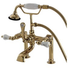 Kingston Brass AE107T2 Deck Mount Clawfoot Tub Faucet, Polished Brass, Brass