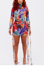 Mini Strap  Women Dress All Over Sheer Red Blue Half Heart Small New NWT