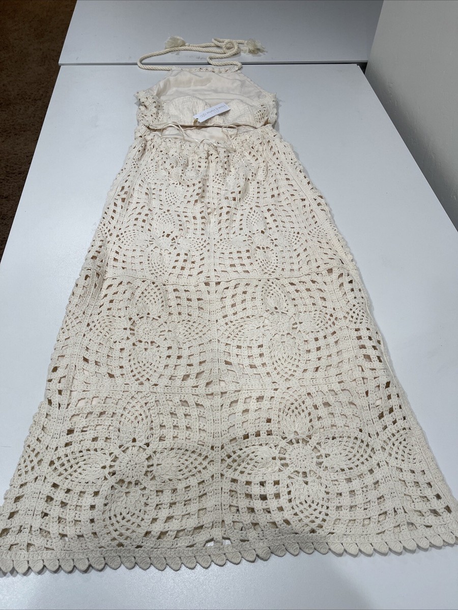 House Of Harlow 1960 Crochet Halter Neck Backless Dress Ivory S