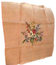 Vintage Needlepoint Multicolor Flowers 30" 76cm Sq Canvas S