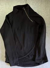 Athleta XS Pullover Sweatshirt Black Cozy Karma Asym 158981 Zip Neck Fleece