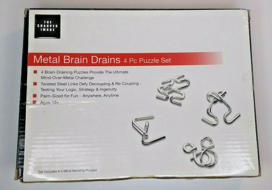 Sharper Image Brain Teaser 4 Piece Metal Puzzle Set - Brand New!