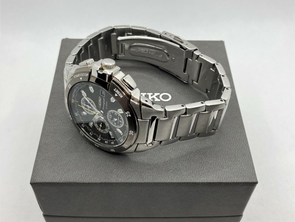 Auth SEIKO Alarm Chronograph Men's Wristwatch Watch Quartz 7T62-0FR0 w Box
