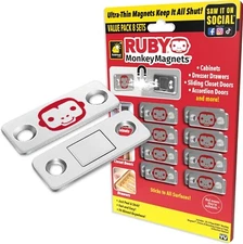 RUBY Monkey Magnets AS-SEEN-ON-TV, Ultra-Thin Magnetic Just Peel & Stick.