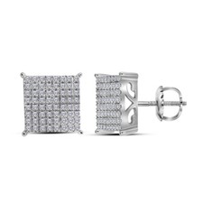 10kt White Gold Womens Round Diamond Cindys Dream Square Cluster Stud Earri
