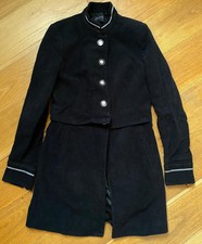 Zara Womens Size Xs Black Faux Suede Military Style Overcoat Coat