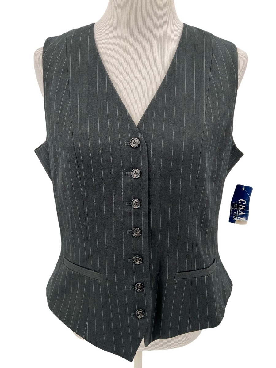 NEW CHAPS Charcoal Gray Striped Suit Vest Classic Suiting Womens