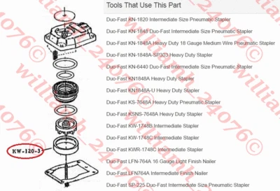 REBUILD-KITS Duo-Fast Poppet Seal KW-120-3 part for KN-1848, LFN-764 + many others