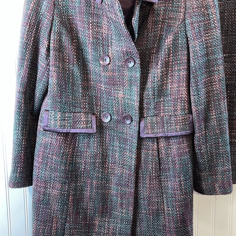 Abrigo Apostrophe y Falda a Juego Mujer Talla 10 Púrpura Tweed Forrado Doble Pecho Foto 3 de 4