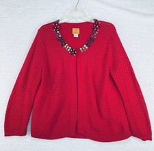 Ruby Rd. Bead/ Sequin Neckline Red Knit Sweater 2825