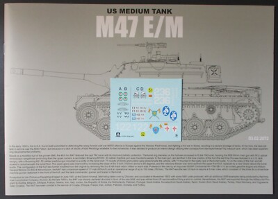 Takom 1/35th Scale US Medium Tank M47 E/M - Decals from Kit No. 2072