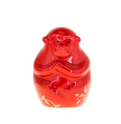 Starbucks Red Gold Monkey Piggy Money Coin Bank Zodiac Ceramic Chinese New Year