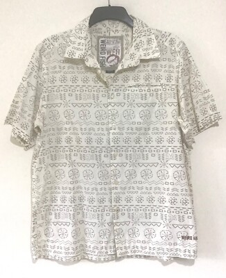 Weird Fish Short Sleeve Sandy Brown Geometric Pattern Shirt In Size Large