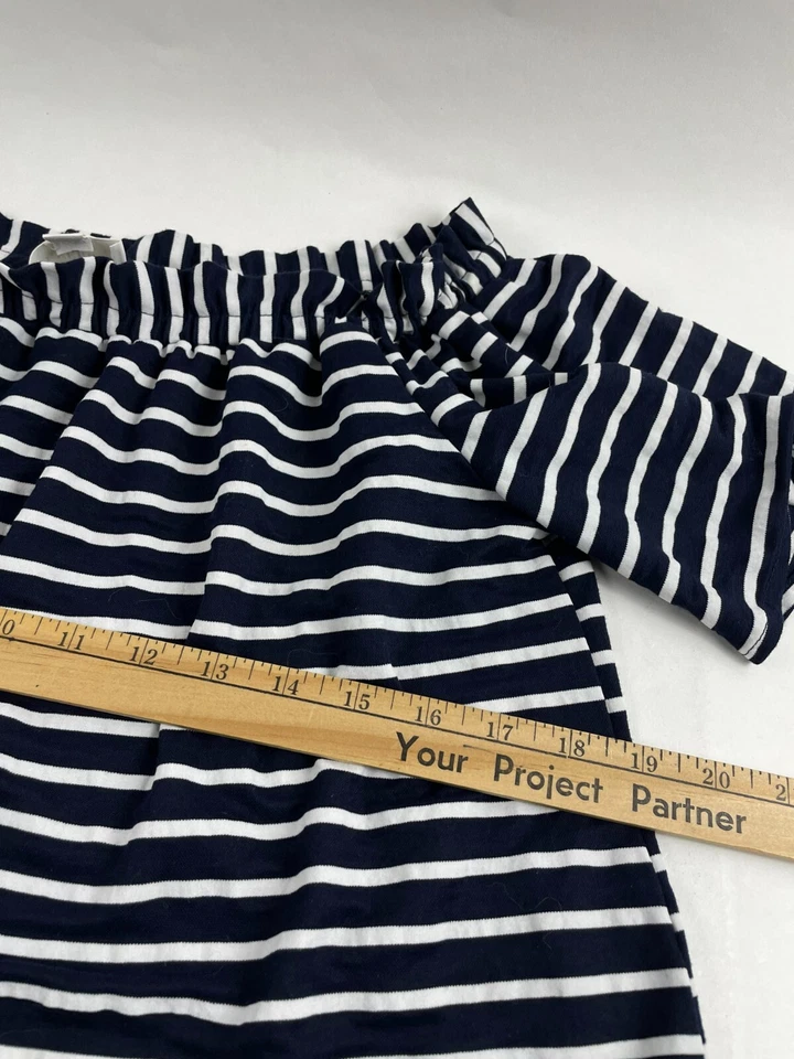 Everly Blouse Women's Size S Navy Blue White Striped Off Shoulder Balloon Sleeve - Image 3 of 4