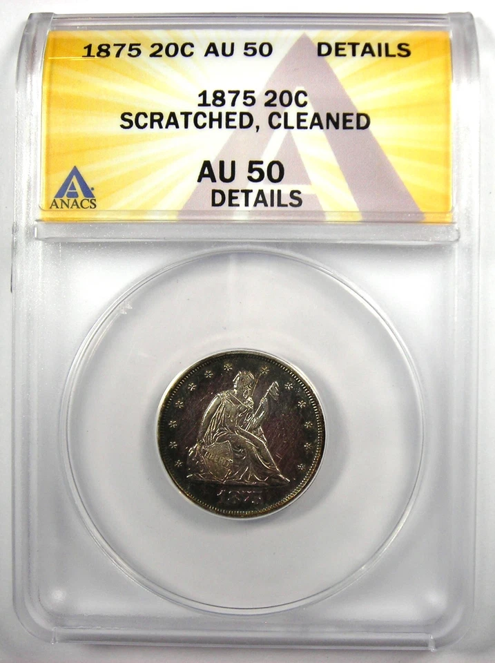 1875-P Twenty Cent Coin 20C - ANACS AU50 Details - Rare Date 1875 Coin! - Image 2 of 4