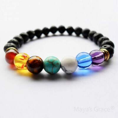 Maya's Grace Black Volcanic Lava Stone Chakra Natural Healing Bracelet
