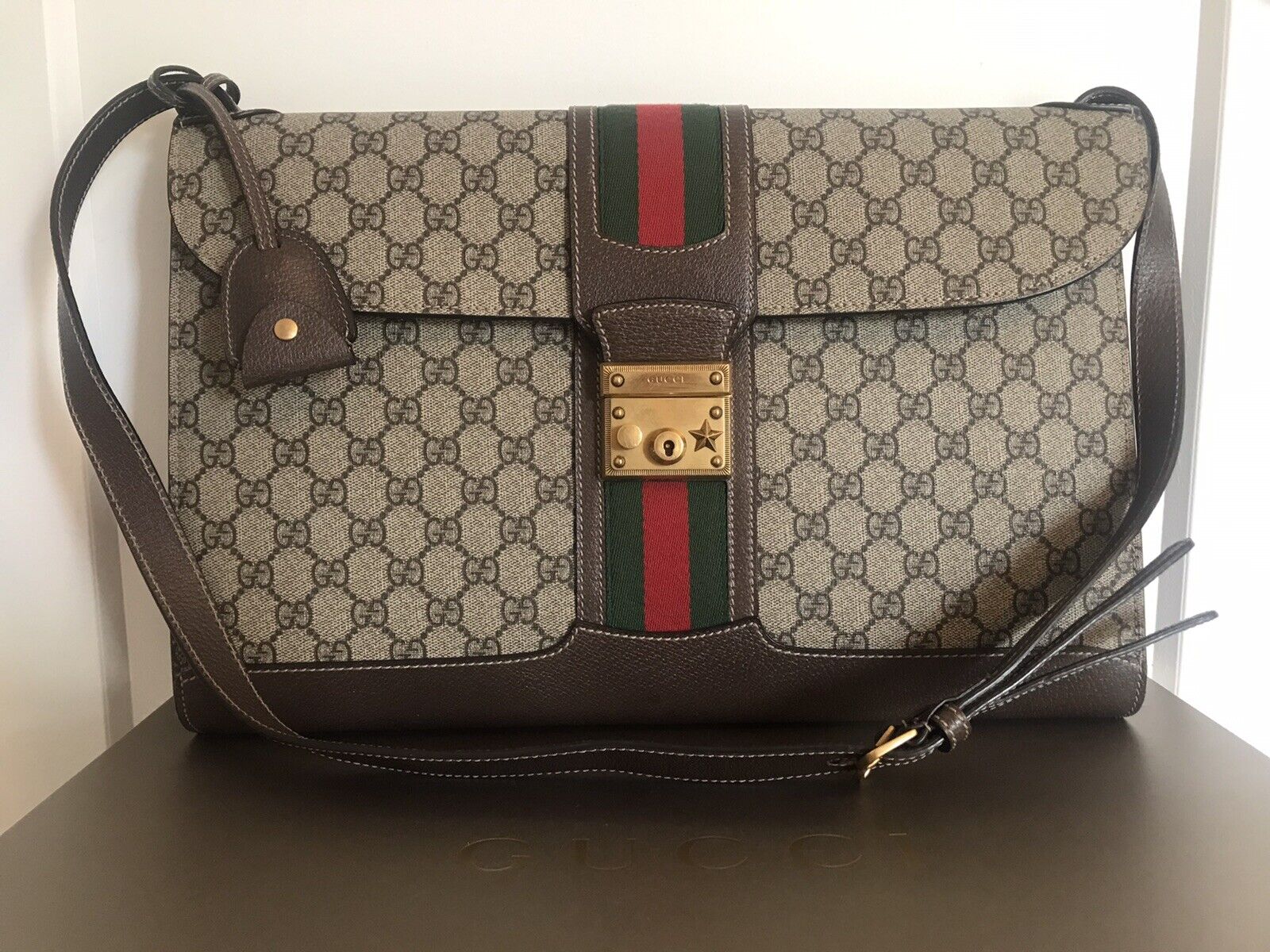 AUTH PRELOVED GUCCI PADLOCK OPHIDIA GG WEB COATED CANVAS UNISEX MESSENGER  BAG
