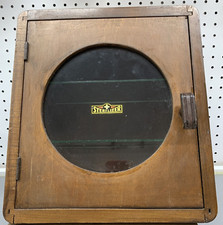 Antiguo gabinete médico esterilizador madera boticario peluquero exhibición estantes de vidrio