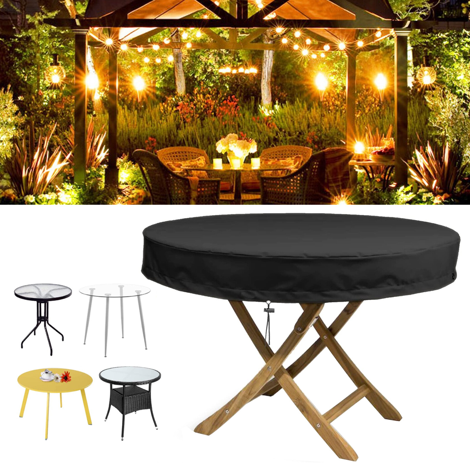 Round Garden Table Cover Heavy Duty 420D Oxford Waterproof Patio