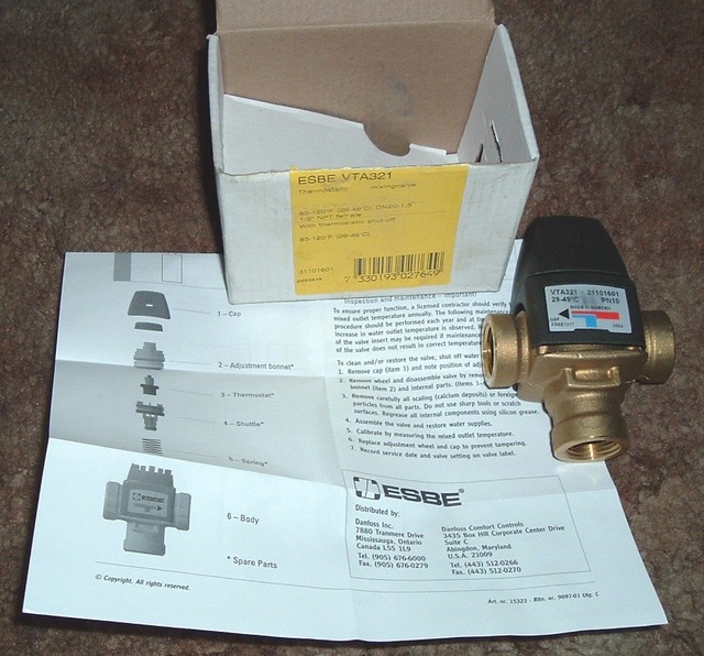 Danfoss Thermostatic Mixing Valve Model ESBE Vta321 85-120f 1/2 NPT for ...