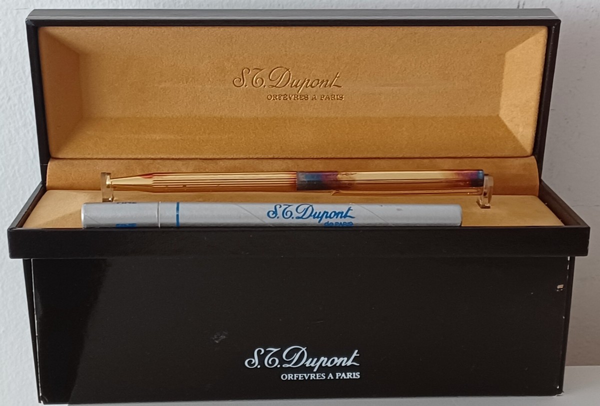 高級万年筆S.T. Dupont オルフェーヴル・ア・パリ 750 VINTAGE S.T. DUPONT ORFEVRES A PARIS GOLD BALLPOINT PEN IN CASE +